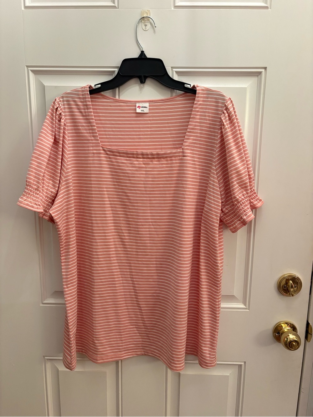 Square-Neck Pink Striped Short Sleeve Tee